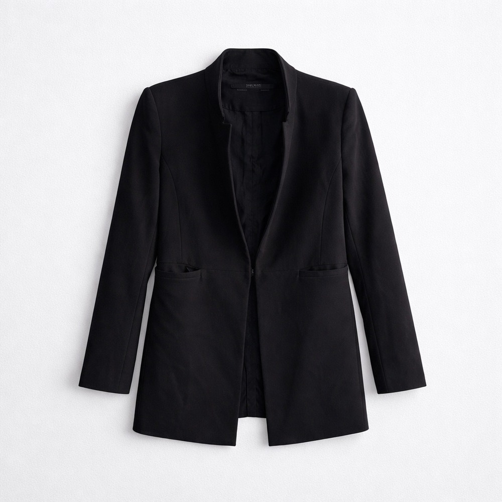 Zara Basic Collection Black Collarless Open Front… - image 3